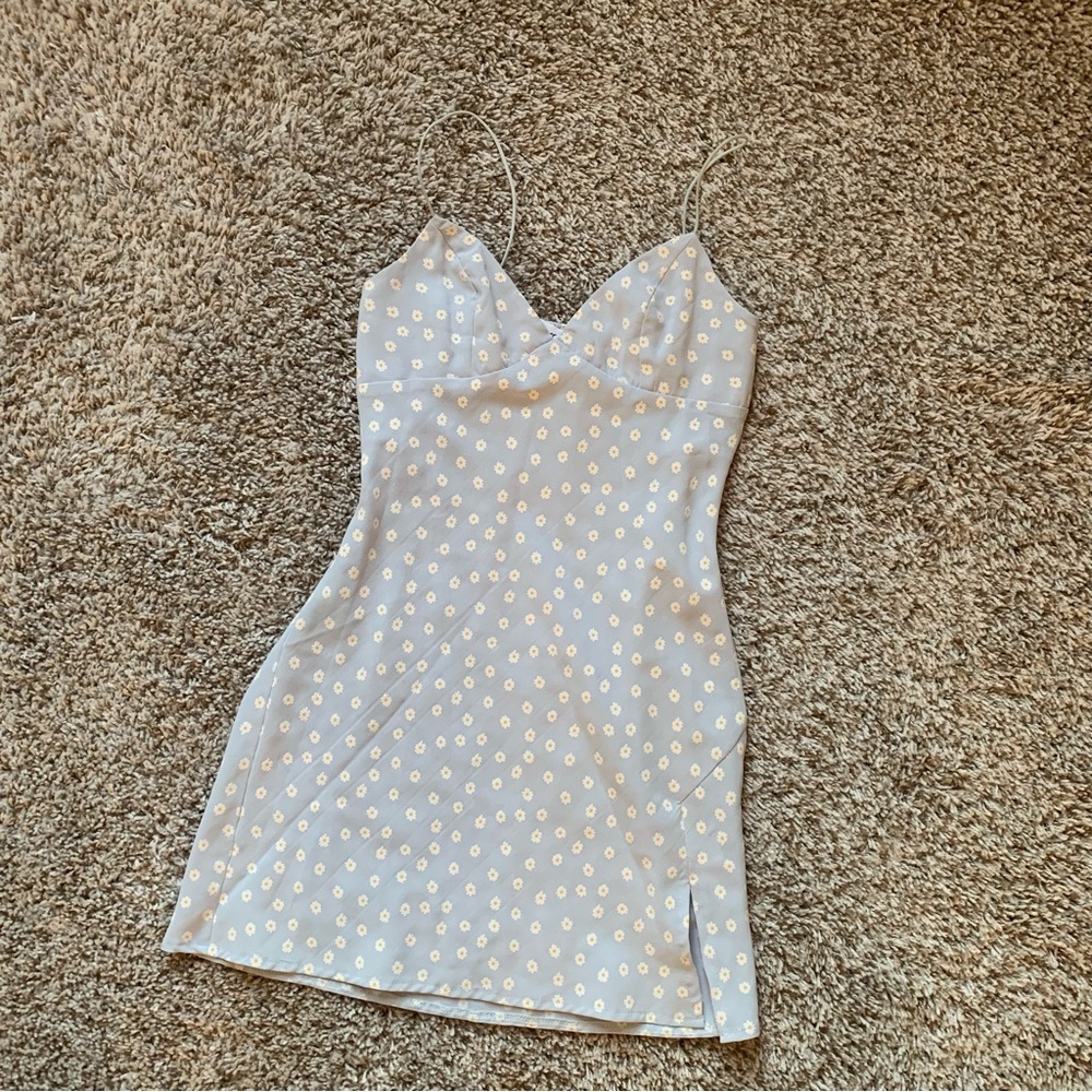 PRINCESS POLLY Blue Dress with White Floral Design
